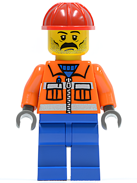 Минифигурка Lego Construction Worker - Orange Zipper, Safety Stripes, Orange Arms, Blue Legs, Red Construction Helmet, Stubble cty0016 U